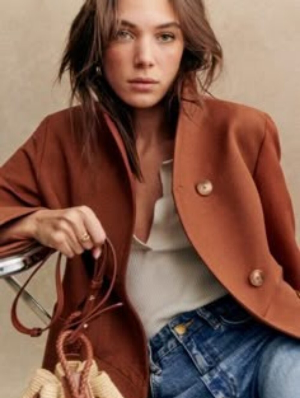 *NWT [Sezane] Alvin Jacket In Hazelnut, Size 6, Cotton, Jute
